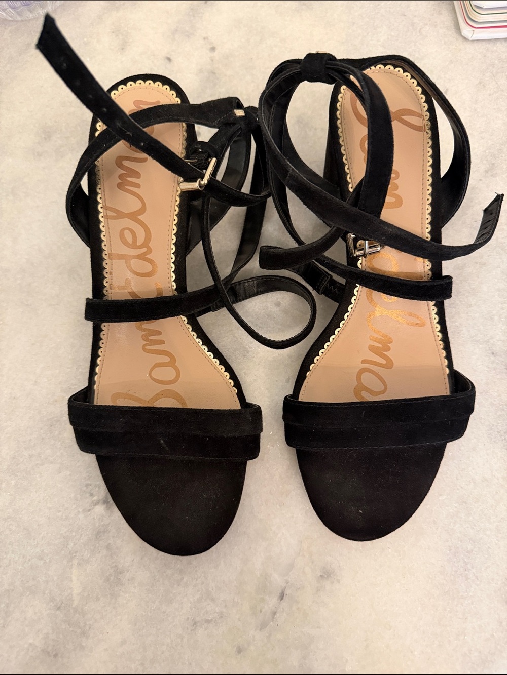 Sam Edelman Black Suede Ankle Tie Sandals